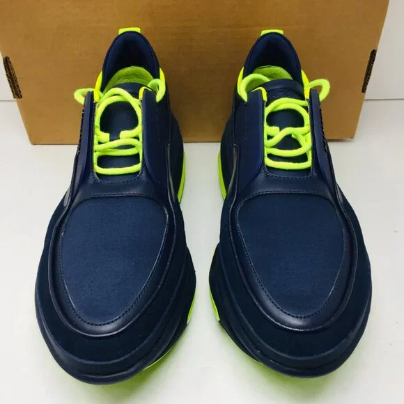 Balmain B Bold Low Top Suede/Leather Sneaker Bleu Marine/Fluorescent Yellow 12 M